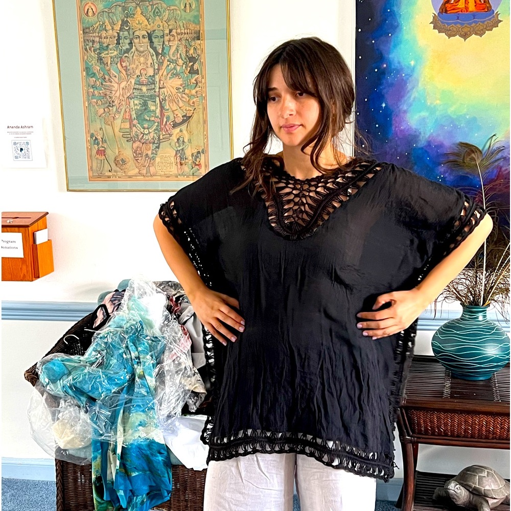 Black Tunic with Crochet Trim